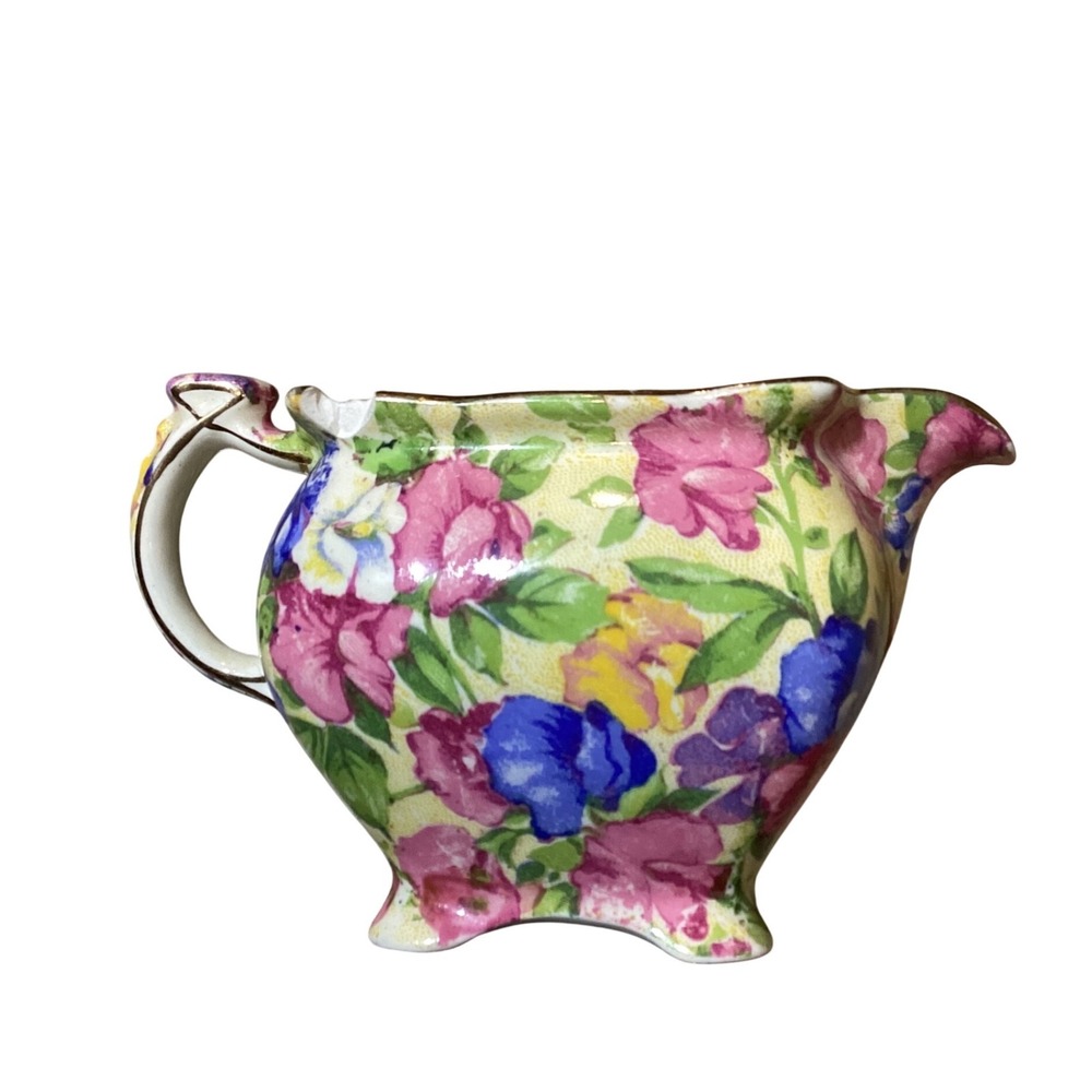 Royal Winton Creamer Multicolor Fair Sweet Pea Chintz Floral Chip Minor Flaws